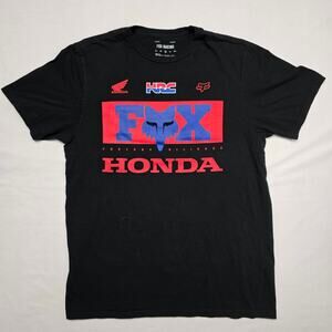 Fox Black Short Sleeve T-Shirt with Red and Blue Honda Graphics